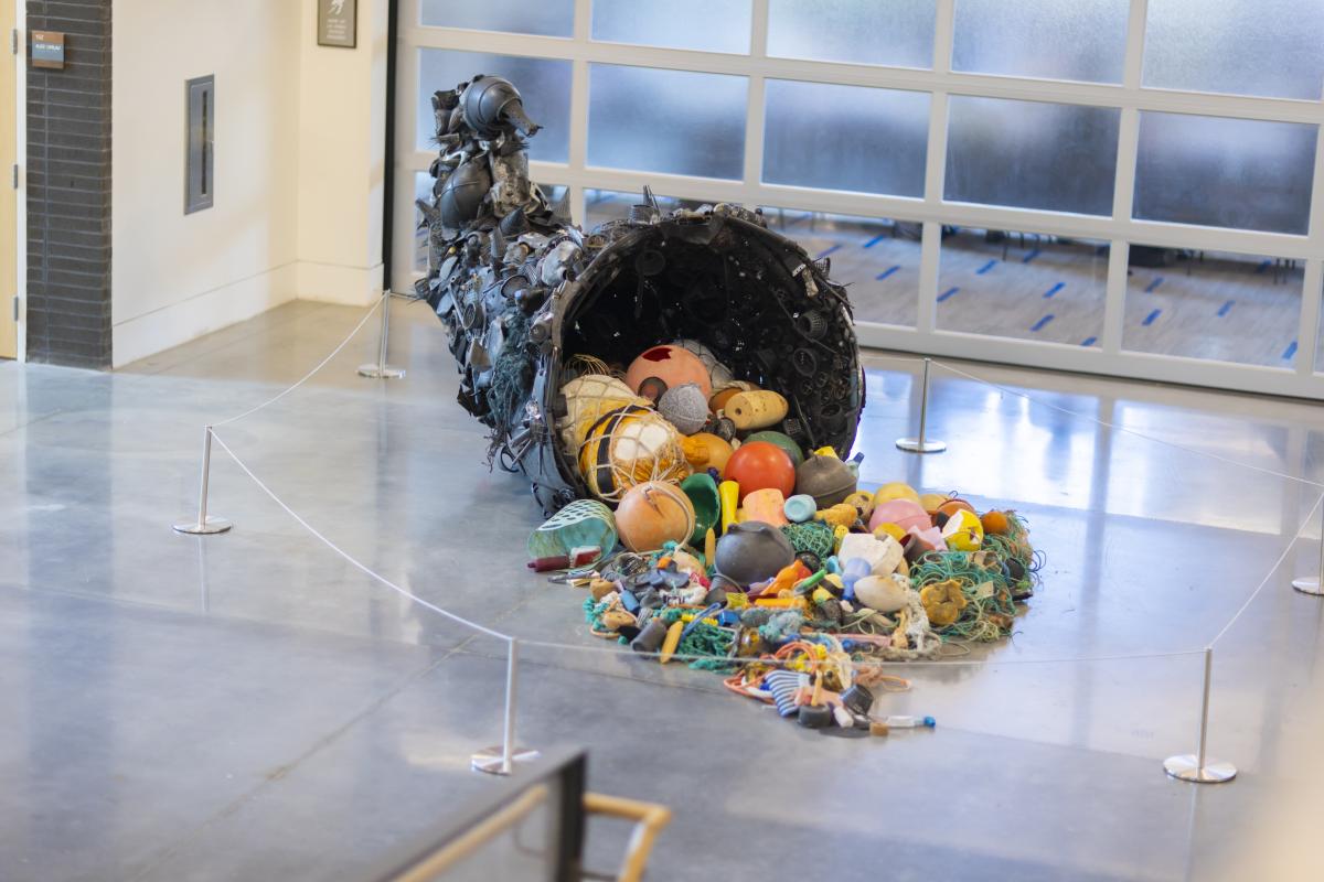 Trash collected into art installation.